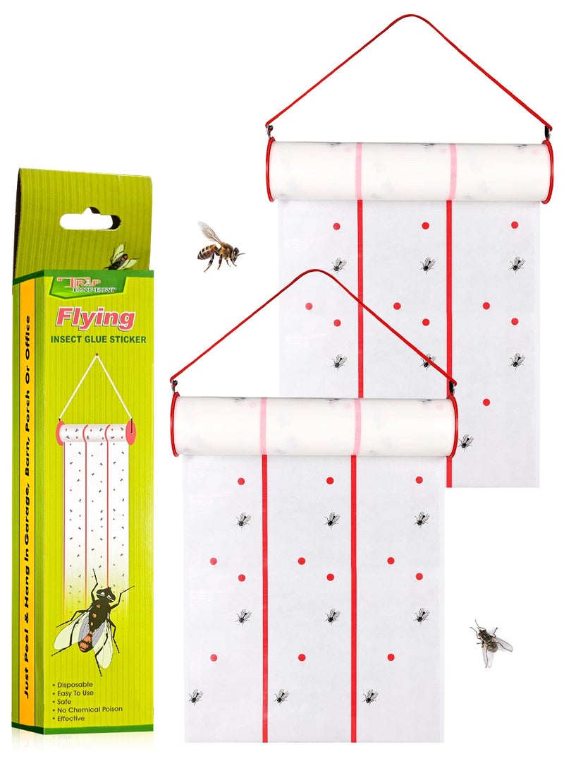 هومار كيت عبوة من قطعتين من لاصقات الغراء للحشرات الطائرة، حل صديق للبيئة لمكافحة الآفات للاستخدام الداخلي، شرائط ورقية لاصقة للذباب، ذبابة البعوض الفعالة، صائد ذباب الفاكهة، مجموعة مصيدة ذباب منزلية آمنة مع خطافات تعليق - Image 1