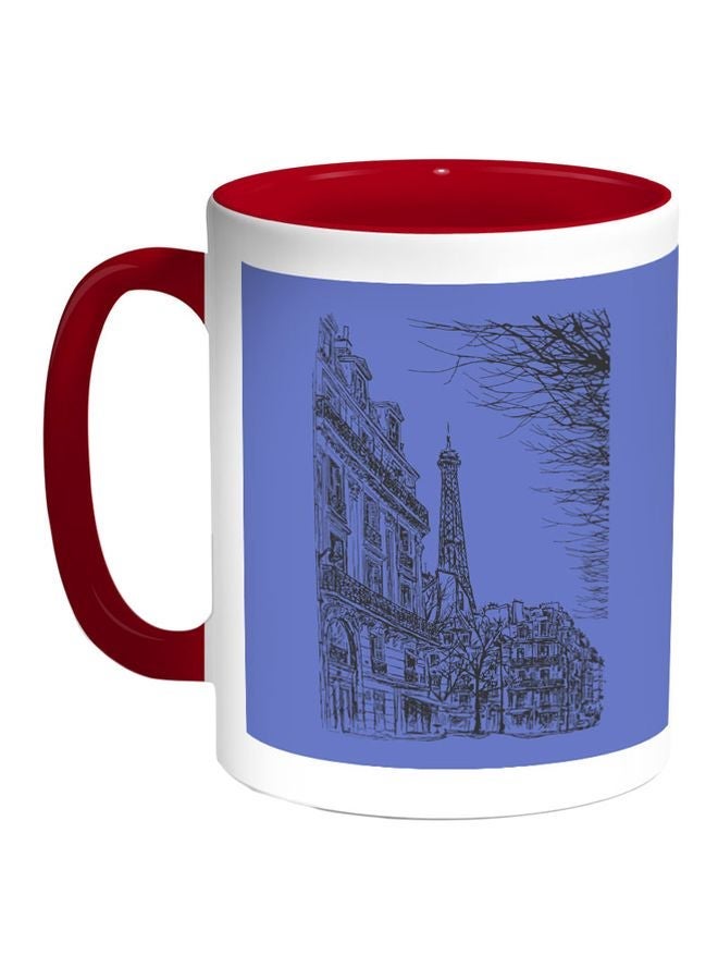 RYN Drawing Of Paris Printed Coffee Mug Blue/White/Red 11ounce