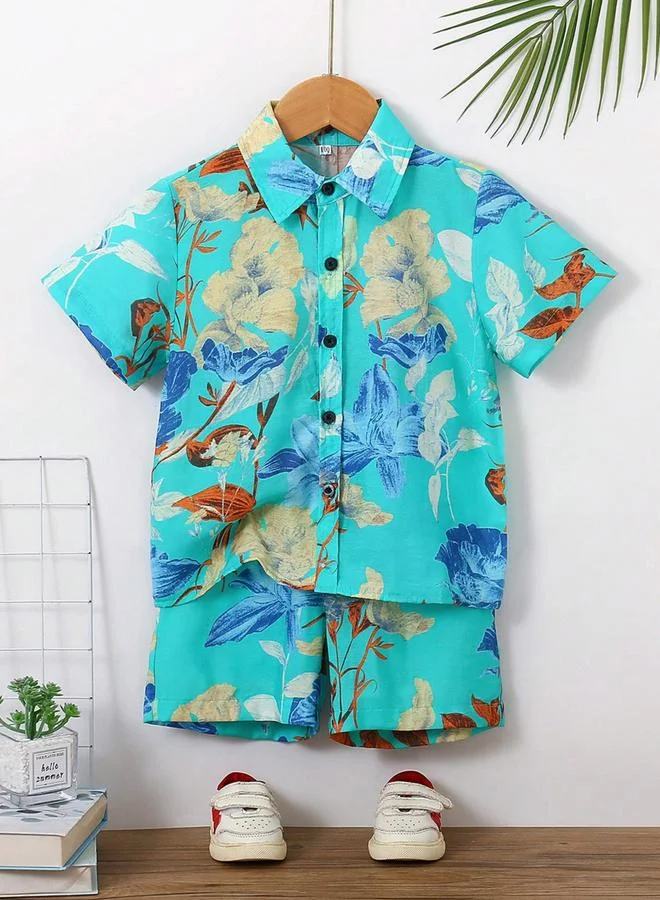 Take Two Boys Floral Print Short Sleeve Shirt and Shorts Set