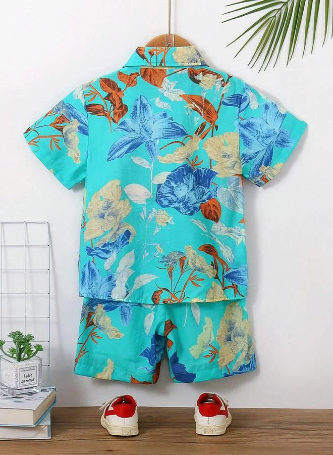 Take Two Boys Floral Print Short Sleeve Shirt and Shorts Set
