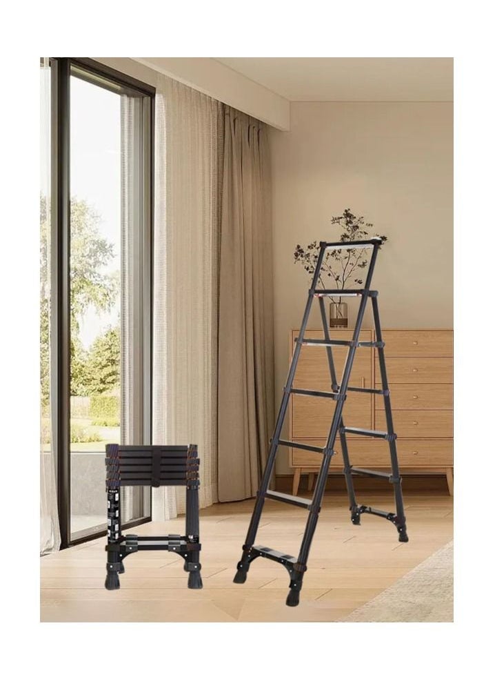 SUNRISE  6 Steps Telescoping Ladder A-Frame Aluminum Telescopic Ladder With 1-Button Retraction Portable Extension Ladder Adjustable Lightweight Folding Ladder For Home152kgs Capacity