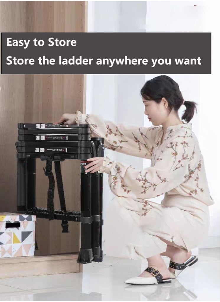 SUNRISE  6 Steps Telescoping Ladder A-Frame Aluminum Telescopic Ladder With 1-Button Retraction Portable Extension Ladder Adjustable Lightweight Folding Ladder For Home152kgs Capacity