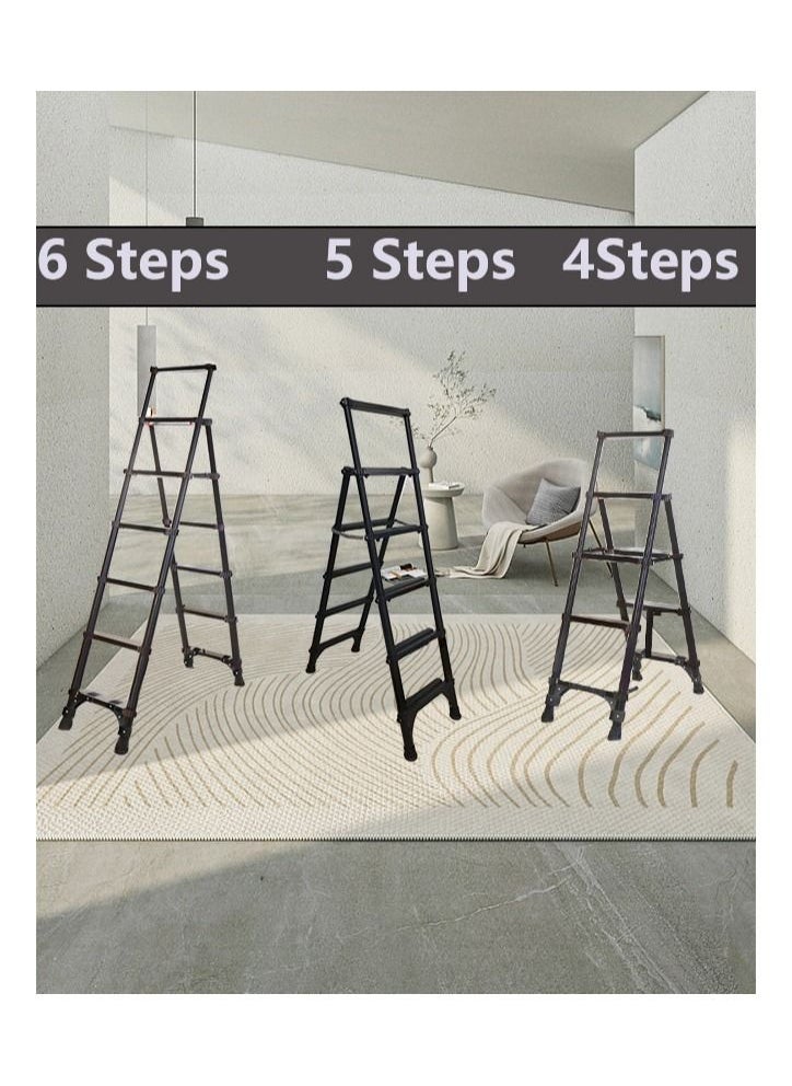 SUNRISE  6 Steps Telescoping Ladder A-Frame Aluminum Telescopic Ladder With 1-Button Retraction Portable Extension Ladder Adjustable Lightweight Folding Ladder For Home152kgs Capacity