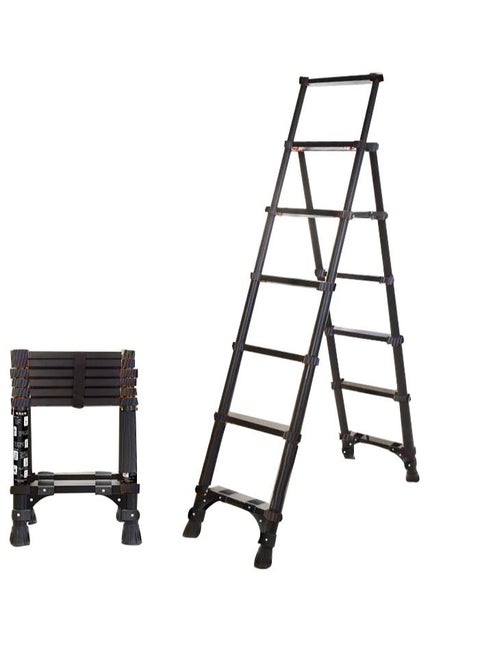 SUNRISE  6 Steps Telescoping Ladder A-Frame Aluminum Telescopic Ladder With 1-Button Retraction Portable Extension Ladder Adjustable Lightweight Folding Ladder For Home152kgs Capacity