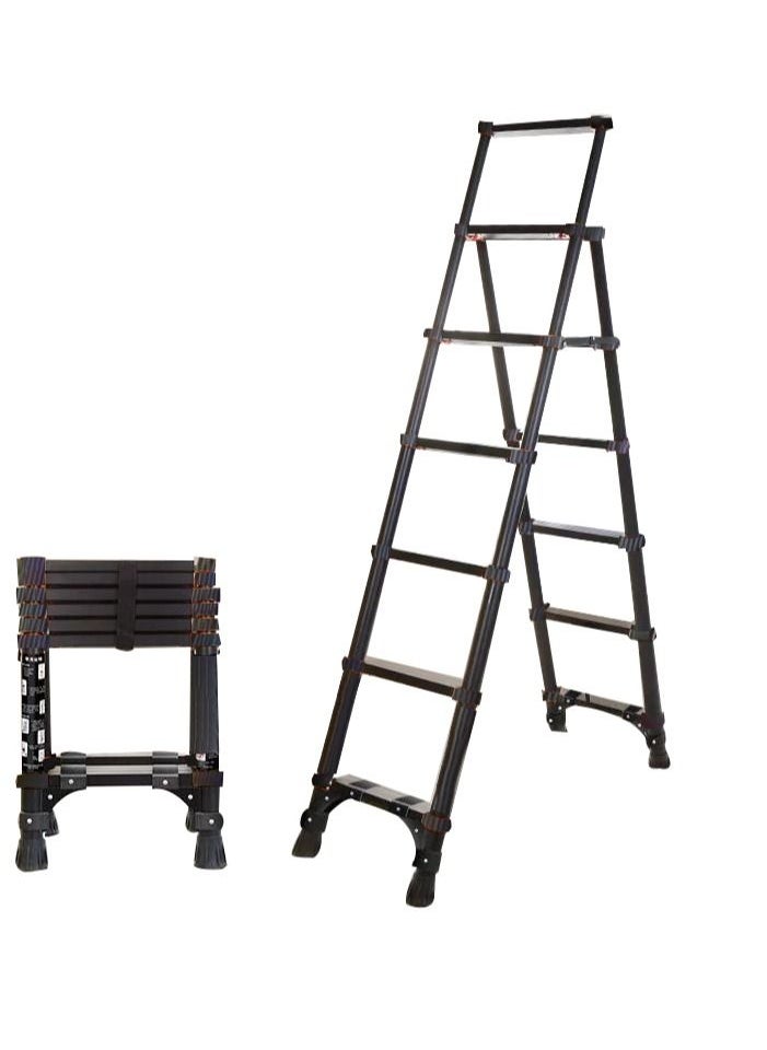 SUNRISE  6 Steps Telescoping Ladder A-Frame Aluminum Telescopic Ladder With 1-Button Retraction Portable Extension Ladder Adjustable Lightweight Folding Ladder For Home152kgs Capacity
