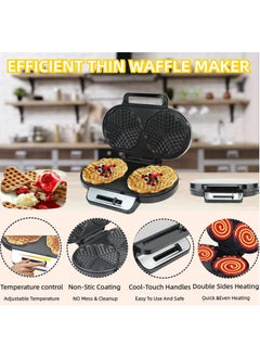 RAF Double Mini Heart Shaped Waffle Maker-Thin Waffle Iron With Nonstick Surface For Easy Cleaning R.557  - Image 3