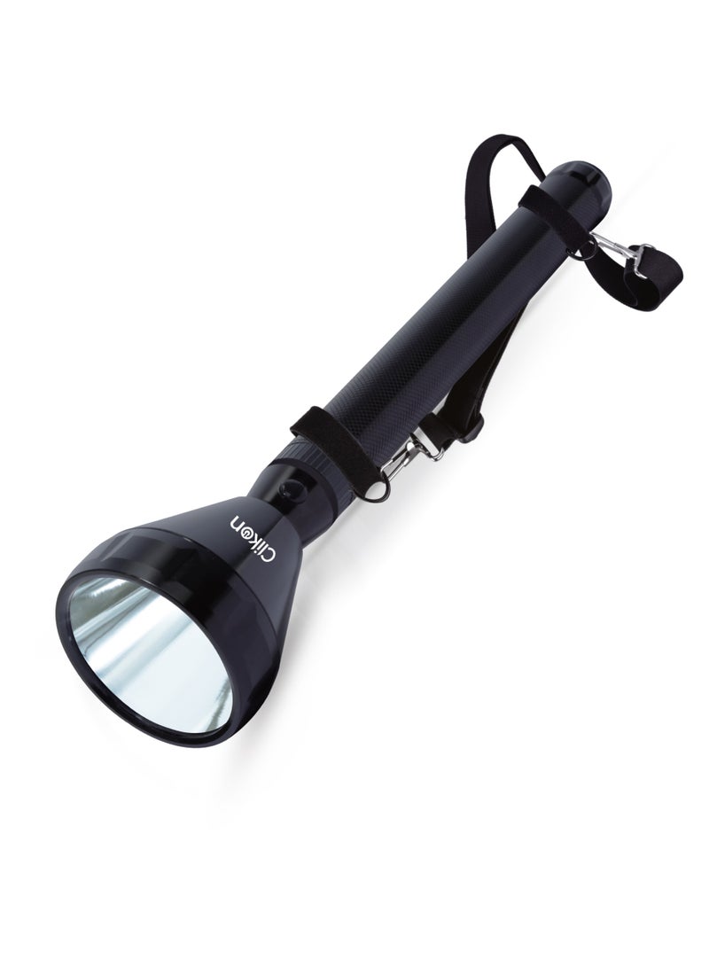 Clikon Rechargeable LED Flashlight with a Shoulder Strap, Unbreakable Front Glass, Water Resistant ‘O’ ring, Supersoft Silicone Button, 10 Watt, 2 Years Warranty, Black – CK8116