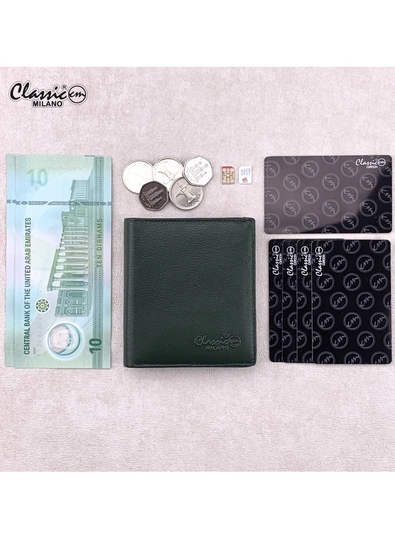 Classic Milano Green (GTF-05-EM) Classic Milano Men’s Wallet – Slim Bifold Leather Wallet for Men with RFID Blocking, Multiple Card Slots & Middle Zip – Stylish Mens Purse Wallets Gift for Husband, Father for Men | Best Price UAE