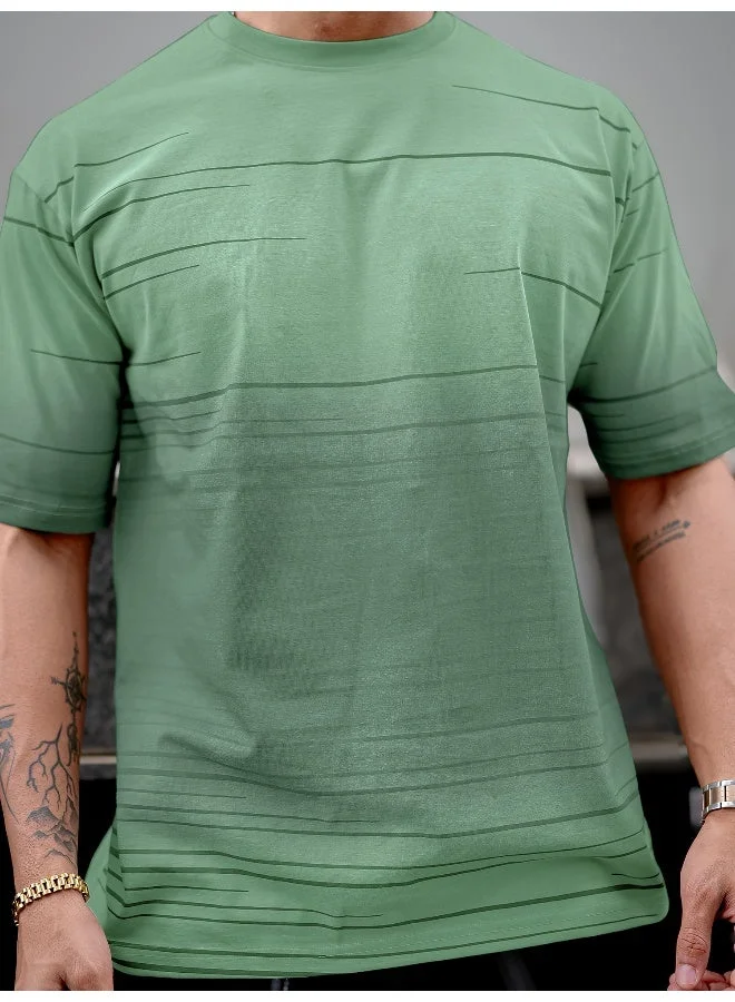 Maniac  Maniac Mens Spray Print Round Neck 3/4th Sleeve Berly Green Cotton Oversized T-Shirt for Men | Best Price UAE