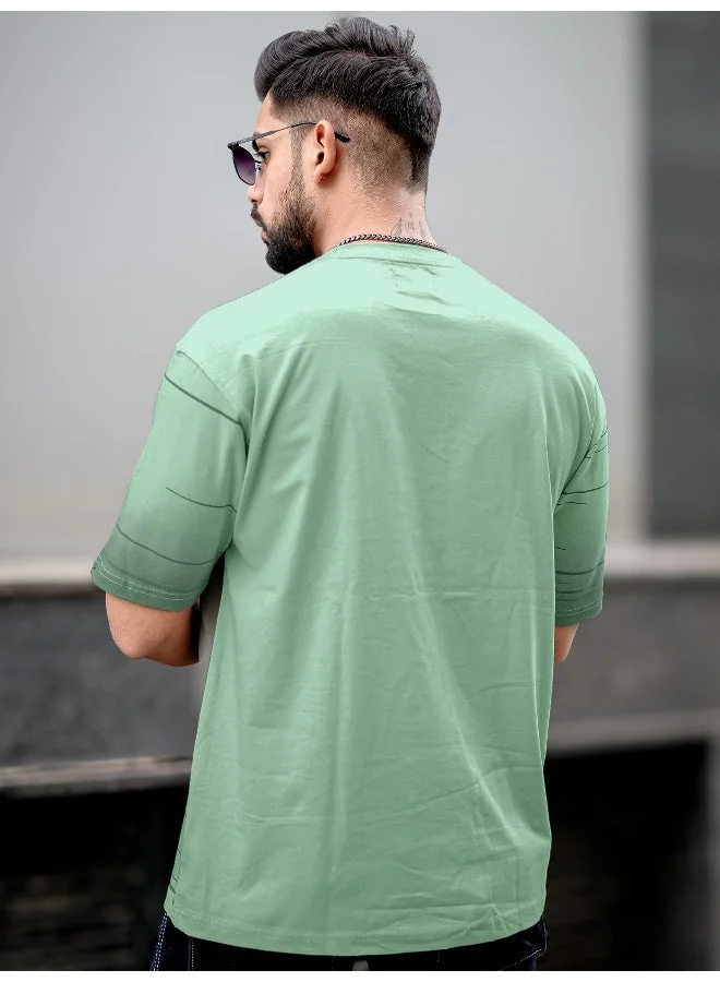 Maniac  Maniac Mens Spray Print Round Neck 3/4th Sleeve Berly Green Cotton Oversized T-Shirt for Men | Best Price UAE