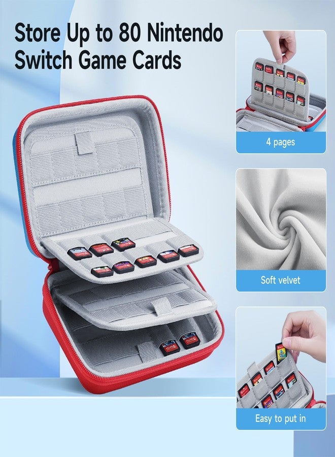 JEMDO Large 80 Game Card Case Compatible with Nintendo Switch 2/2017/OLED/Lite Physical Card Case - Red&Blue Protective Holder Upgraded 900D Oxford Fabric, Durable Large capacity Stylish Storage Bag - Image 2