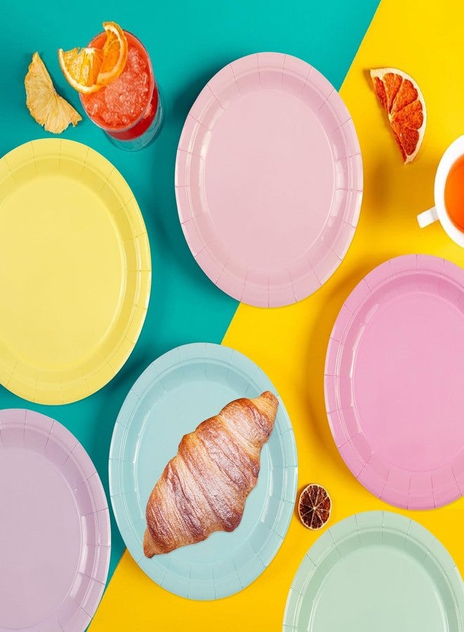 HiEnjoin 48PCS Pastel Muticolor Party Plates, Disposable Rainbow Salad Plate Party Supplies Dinnerware for Birthday, Dinner, Wedding - Image 3
