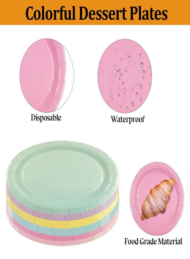 HiEnjoin 48PCS Pastel Muticolor Party Plates, Disposable Rainbow Salad Plate Party Supplies Dinnerware for Birthday, Dinner, Wedding - Image 4