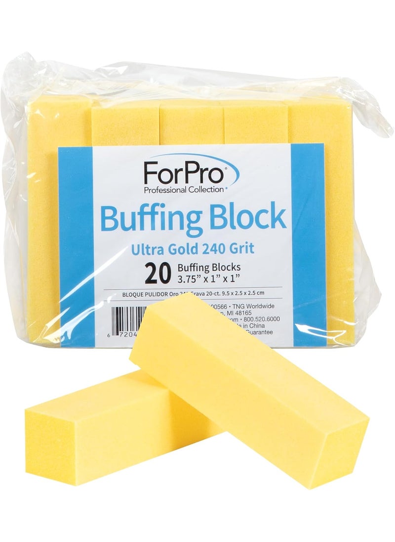 ForPro Professional Collection ForPro Professional Collection Ultra Gold Buffing Block, 240 Grit, Four-Sided Manicure & Pedicure Nail Buffer, 3.75" L x 1" W x 1" H, 20-Count 