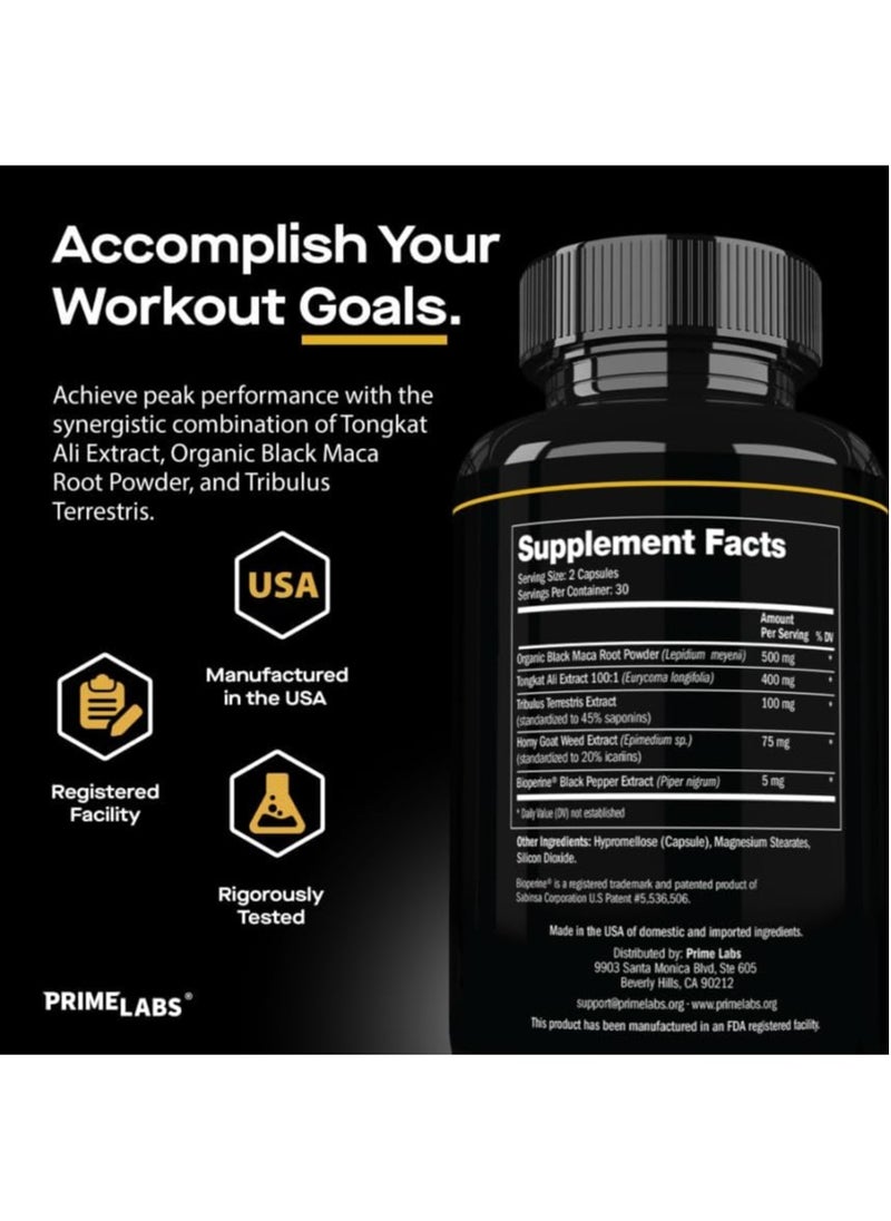 PRIME LABS - Prime Test Tongkat Ali Plus Dietary Supplement Support - 60 Caplets - Image 1