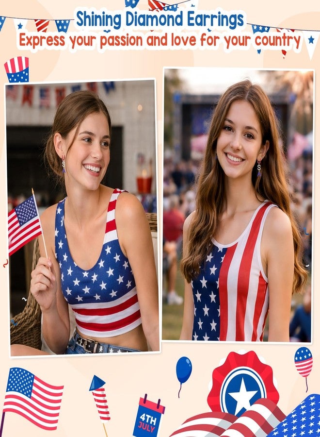 Joyline 4th of July Independence Day Patriotic Earring for Women American Flag Dangle Earrings Red White Blue USA Earring, Pave Crystal Stud (USA) - Image 4