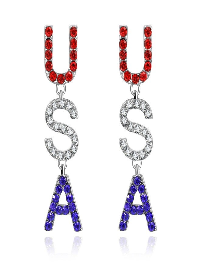 Joyline 4th of July Independence Day Patriotic Earring for Women American Flag Dangle Earrings Red White Blue USA Earring, Pave Crystal Stud (USA) - Image 1