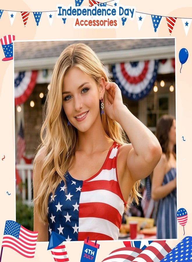 Joyline 4th of July Independence Day Patriotic Earring for Women American Flag Dangle Earrings Red White Blue USA Earring, Pave Crystal Stud (USA) - Image 3