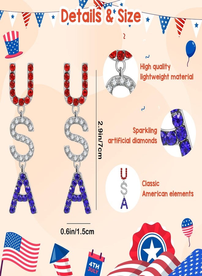 Joyline 4th of July Independence Day Patriotic Earring for Women American Flag Dangle Earrings Red White Blue USA Earring, Pave Crystal Stud (USA) - Image 2