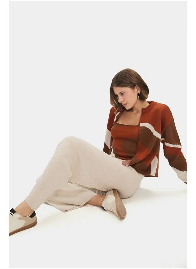 جون June Women High Waist Elastic Waist Trouser Stone