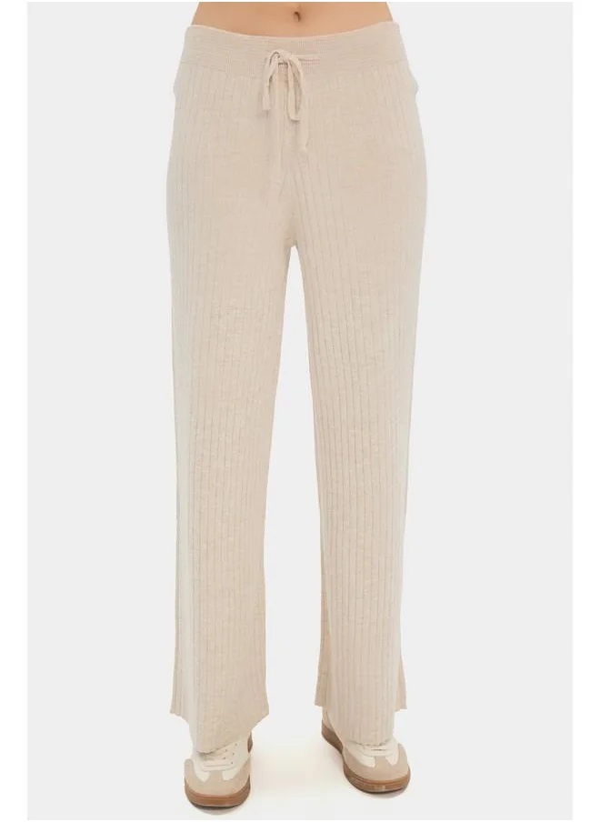 جون June Women High Waist Elastic Waist Trouser Stone