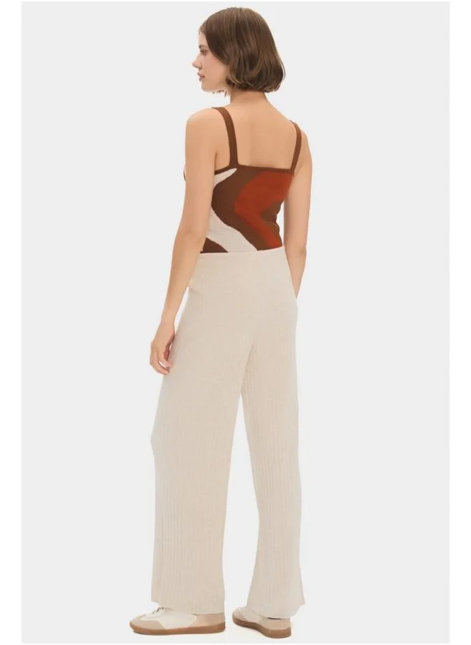 جون June Women High Waist Elastic Waist Trouser Stone