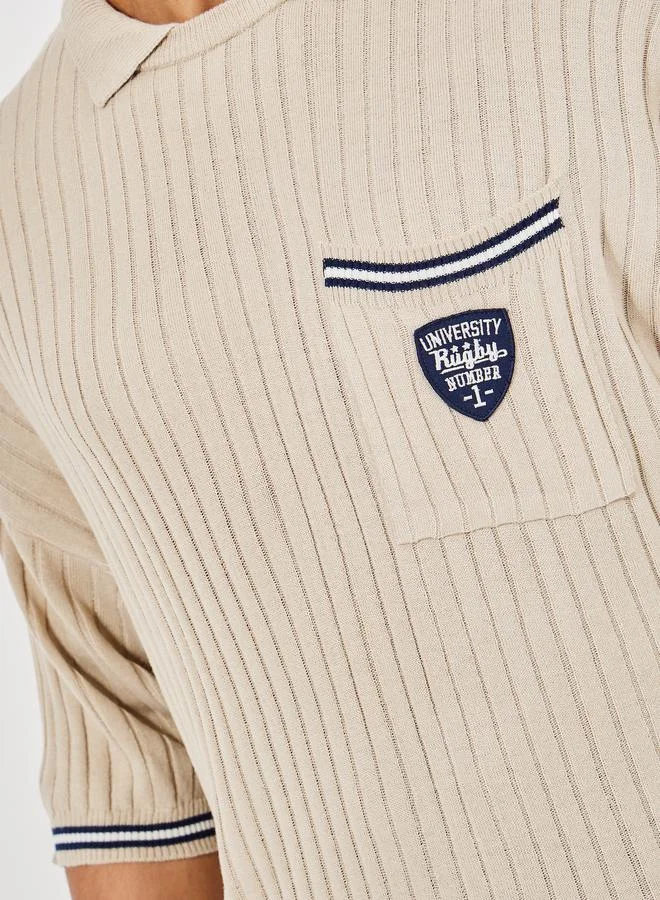 Styli Premium Knit Relaxed Varsity Polo with Pocket Badge