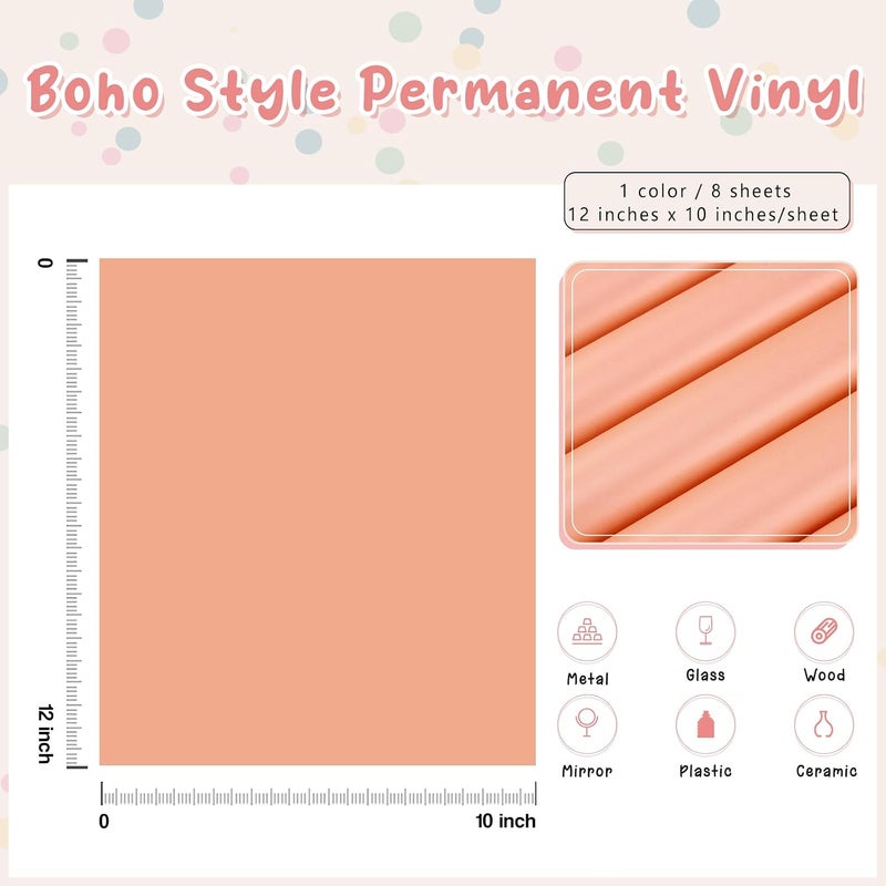 Tintnut Boho Permanent Vinyl - 8 Sheets 12"x10"Peachy Pink Adhesive Vinyl Sheets Pink Self Sticker Waterproof Vinyl Compatible with Cricut Or Silhouette - Image 2