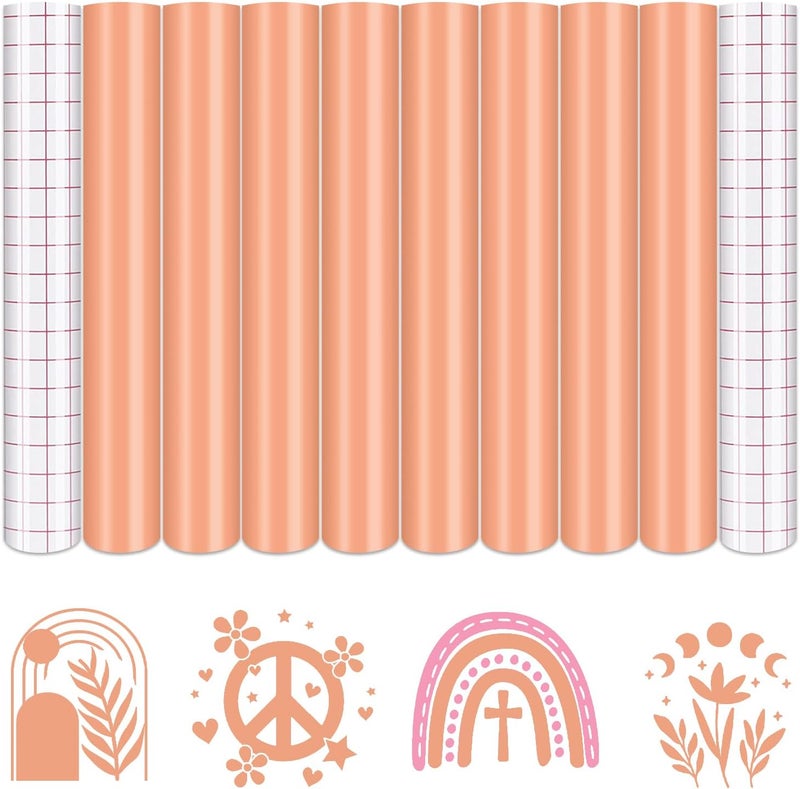 Tintnut Boho Permanent Vinyl - 8 Sheets 12"x10"Peachy Pink Adhesive Vinyl Sheets Pink Self Sticker Waterproof Vinyl Compatible with Cricut Or Silhouette - Image 1