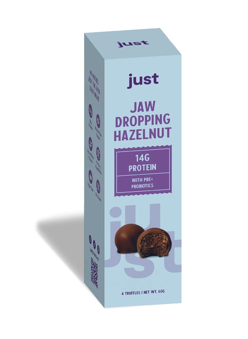 Just Jaw Dropping Hazelnut Protein Truffles – Protein-Packed Snacks – Clean Ingredients, Probiotics & Prebiotics – 1 box x 4 Truffles (60 g)