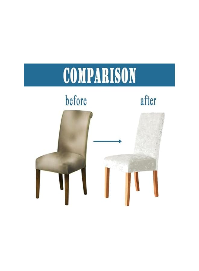 The Bros Dining Room Chair Covers,Stretch Crushed Velvet Chair Cover Sets Slipcovers Elastic Soft Removable Washable Plush Chair Covers for Kitchen Banquet Hotel,4PCS,White - Image 4