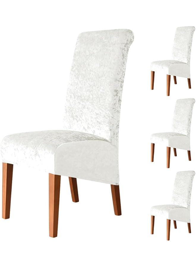 The Bros Dining Room Chair Covers,Stretch Crushed Velvet Chair Cover Sets Slipcovers Elastic Soft Removable Washable Plush Chair Covers for Kitchen Banquet Hotel,4PCS,White - Image 1