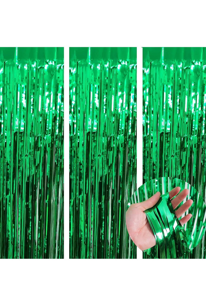 Najwa Pack of 3 Foil Fringe Curtains Backdrop Party a, Metallic Tinsel Curtain Photo Backdrop for Birthday Bachelorette Party Bridal Baby Shower Decorations(Green, 3.2ft x 6.5ft)  - Image 1