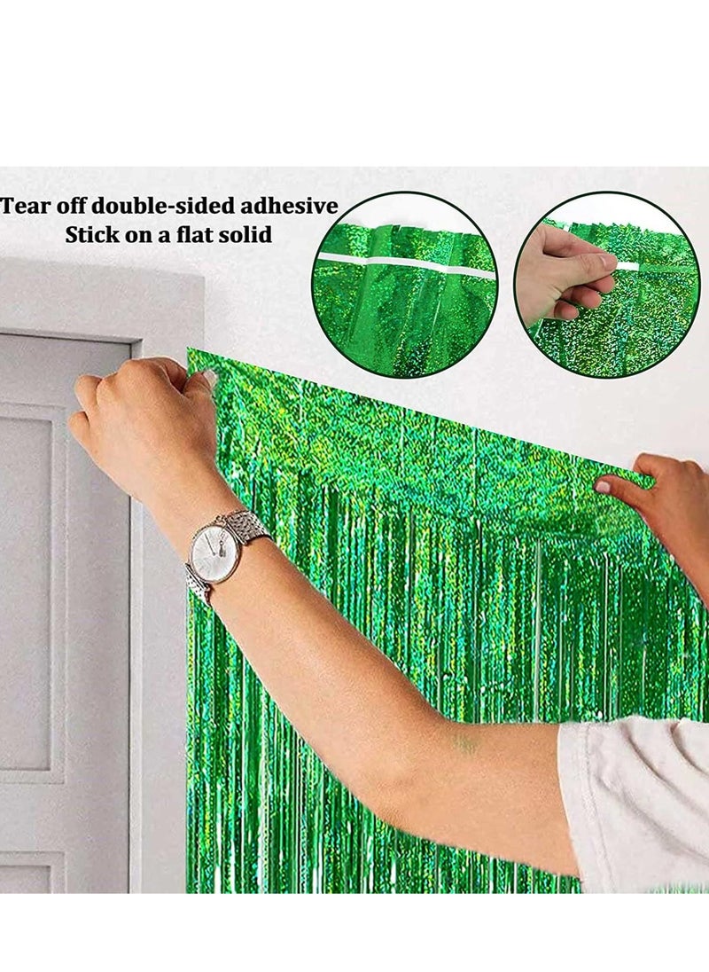 Najwa Pack of 3 Foil Fringe Curtains Backdrop Party a, Metallic Tinsel Curtain Photo Backdrop for Birthday Bachelorette Party Bridal Baby Shower Decorations(Green, 3.2ft x 6.5ft)  - Image 3