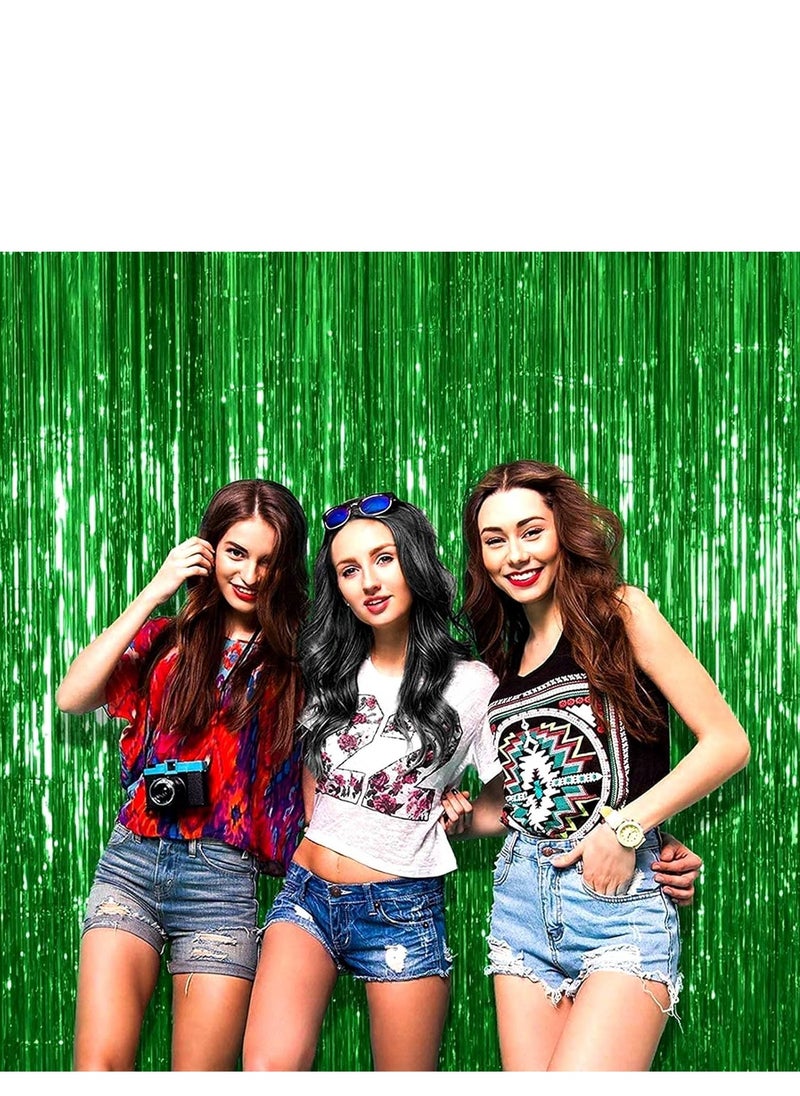 Najwa Pack of 3 Foil Fringe Curtains Backdrop Party a, Metallic Tinsel Curtain Photo Backdrop for Birthday Bachelorette Party Bridal Baby Shower Decorations(Green, 3.2ft x 6.5ft)  - Image 5