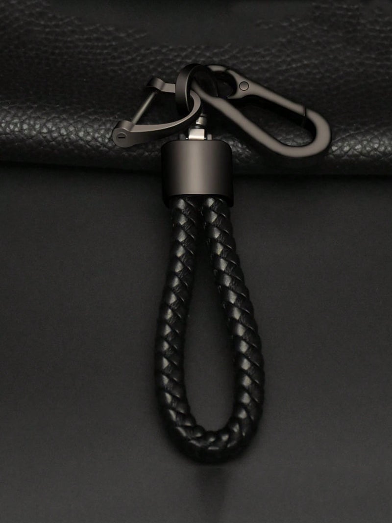 Black Braided Leather Keychain – Stylish Men’s Accessory - Image 2