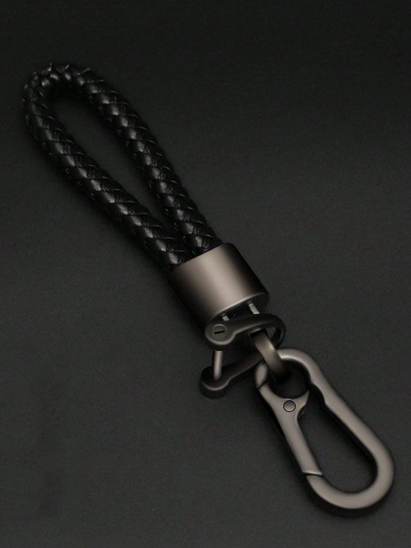 Black Braided Leather Keychain – Stylish Men’s Accessory - Image 1