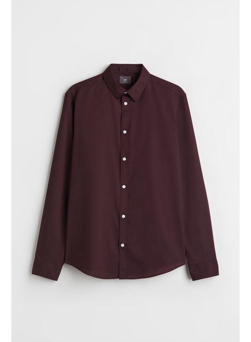 Divided by H&M قميص رجالي بقصة ضيقة سهل الكي، خمري - Image 1
