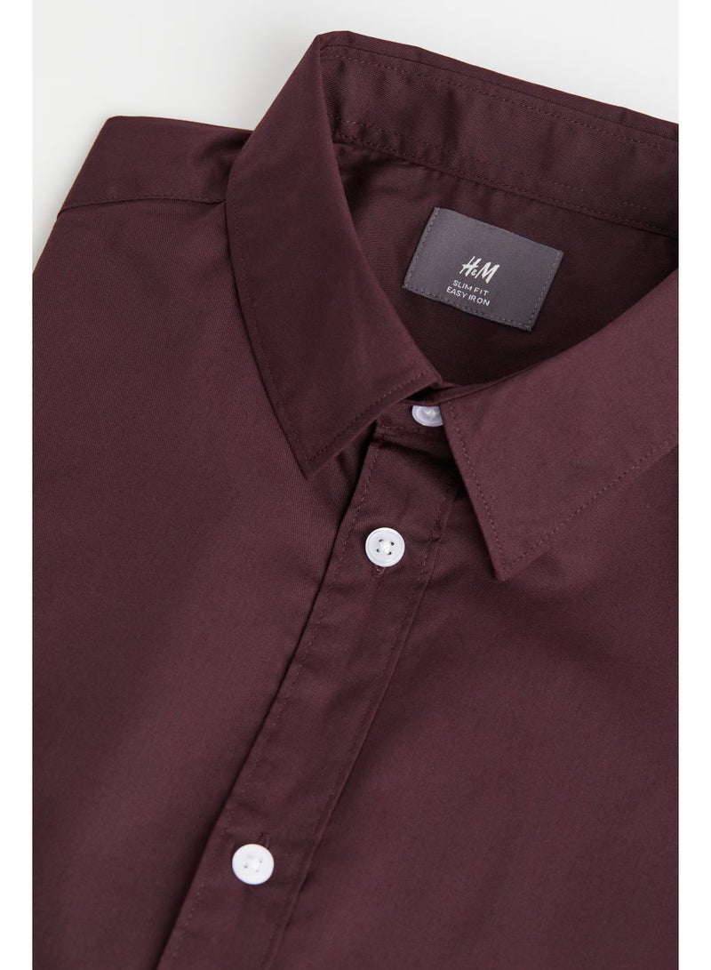 Divided by H&M قميص رجالي بقصة ضيقة سهل الكي، خمري - Image 2