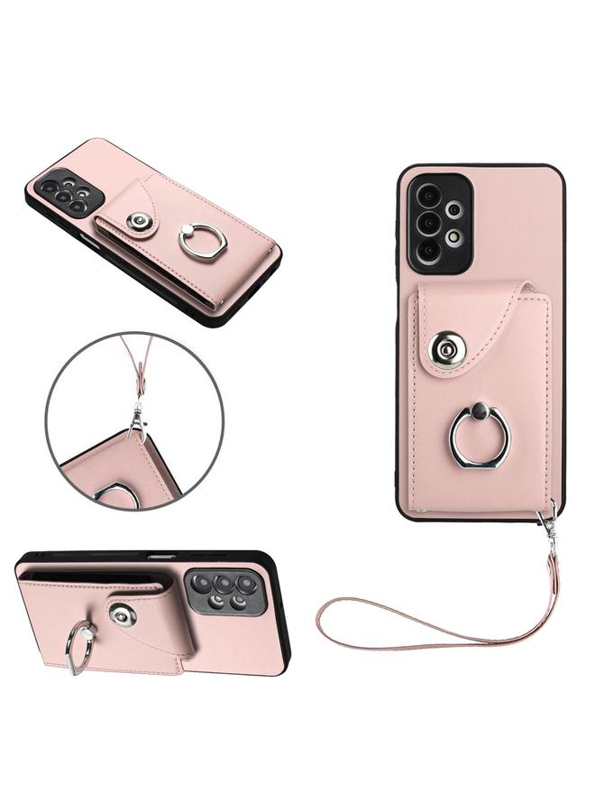 اس-توب جراب لهاتف Samsung Galaxy A13 4G مزود بحلقة وحقيبة بطاقات وحافظة هاتف من البولي يوريثان مع حبل - Image 1