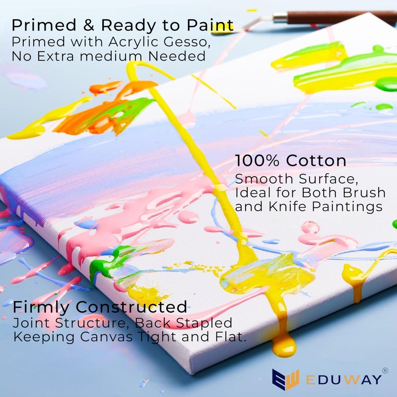 Eduway® 12x18 inches Pre Stretched Medium Grain 7Oz Primed Cotton Painting Canvas with Wooden Frame for Beginners & Artist | Suitable with Acrylic, Oil, Water Colours- (Set of 1) - Image 4