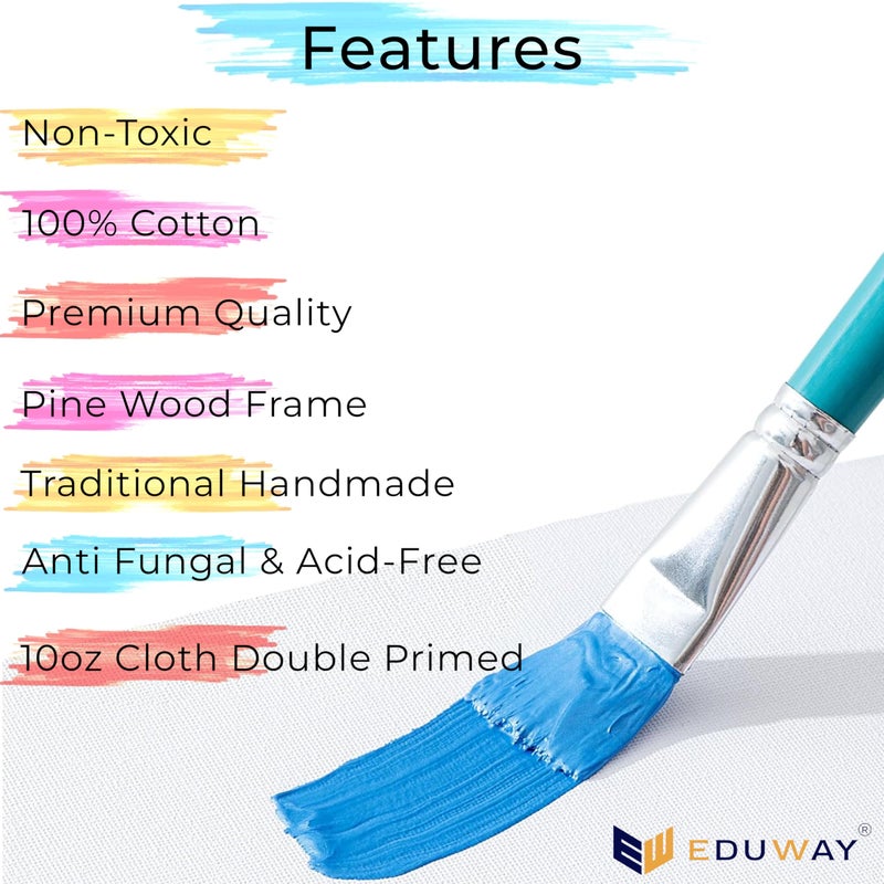 Eduway® 12x18 inches Pre Stretched Medium Grain 7Oz Primed Cotton Painting Canvas with Wooden Frame for Beginners & Artist | Suitable with Acrylic, Oil, Water Colours- (Set of 1) - Image 3