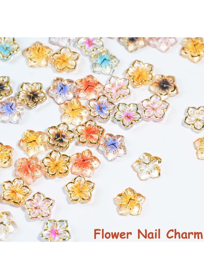 KRTBKR 40Pcs Flower Nail Charms 3D Flower Nail Decals Nail Charms Gold Edge Flower Resin for Nails Mixed Colorful Flower Petals Charms Spring Nail Charm Nail Art Supplies for Women Girls Manicure Decorations - Image 3