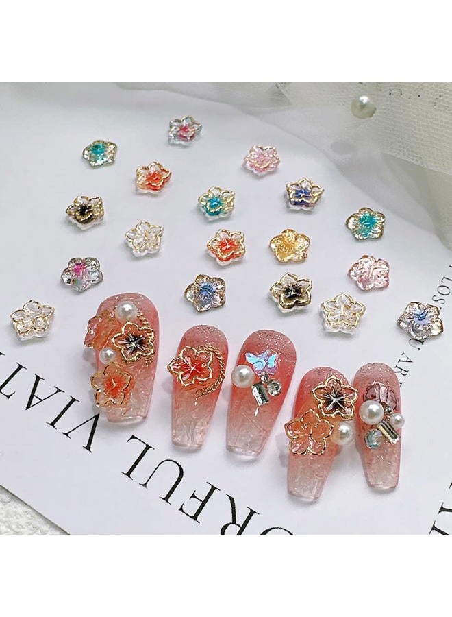KRTBKR 40Pcs Flower Nail Charms 3D Flower Nail Decals Nail Charms Gold Edge Flower Resin for Nails Mixed Colorful Flower Petals Charms Spring Nail Charm Nail Art Supplies for Women Girls Manicure Decorations - Image 4