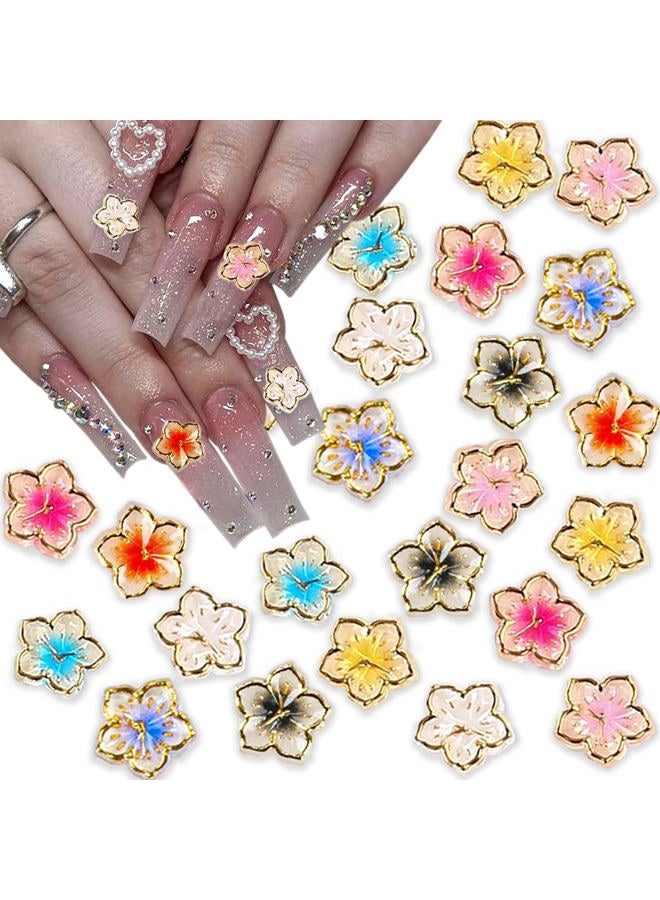 KRTBKR 40Pcs Flower Nail Charms 3D Flower Nail Decals Nail Charms Gold Edge Flower Resin for Nails Mixed Colorful Flower Petals Charms Spring Nail Charm Nail Art Supplies for Women Girls Manicure Decorations - Image 1