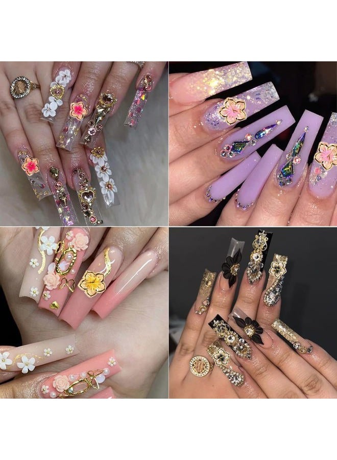 KRTBKR 40Pcs Flower Nail Charms 3D Flower Nail Decals Nail Charms Gold Edge Flower Resin for Nails Mixed Colorful Flower Petals Charms Spring Nail Charm Nail Art Supplies for Women Girls Manicure Decorations - Image 5