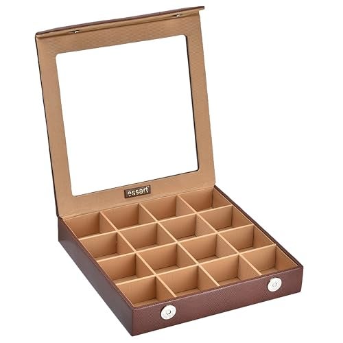 essart 16 Slot Jewellery Storage Case Organizer Box for Rings, Earrings & Accessories with Magnetic Closure Multi Compartment Storage Case for Accessories (10080-Snakebit Brown) - Image 1