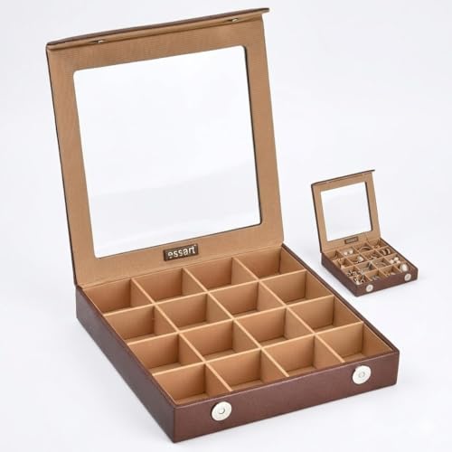 essart 16 Slot Jewellery Storage Case Organizer Box for Rings, Earrings & Accessories with Magnetic Closure Multi Compartment Storage Case for Accessories (10080-Snakebit Brown) - Image 4