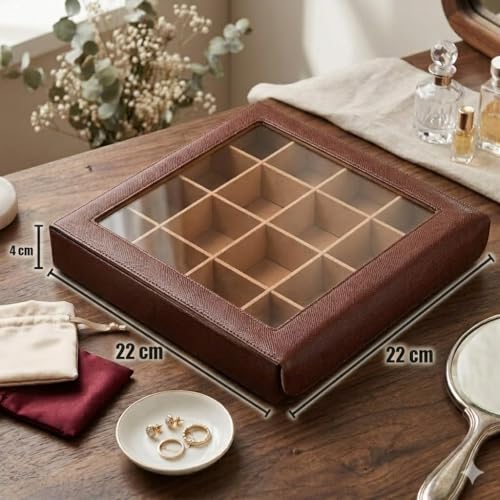 essart 16 Slot Jewellery Storage Case Organizer Box for Rings, Earrings & Accessories with Magnetic Closure Multi Compartment Storage Case for Accessories (10080-Snakebit Brown) - Image 3