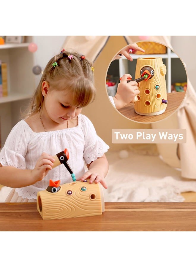 TOP BRIGHT Montessori Toys for 2 Year Old Girl and Boy Gifts, Fine Motor Skills Toddler Toys Age 2-4, Woodpecker Worm Toy Magnetic Bird Feeding Game - Image 4